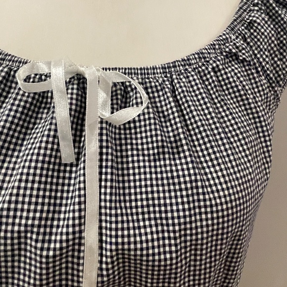 Pristine Tommy Hilfiger black white gingham stretch puff sleeve dress bow 4 6 S - Picture 4 of 6